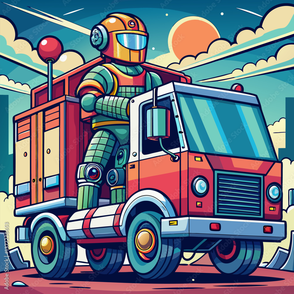 Fototapeta premium Robot-Powered Futuristic Cargo Truck
