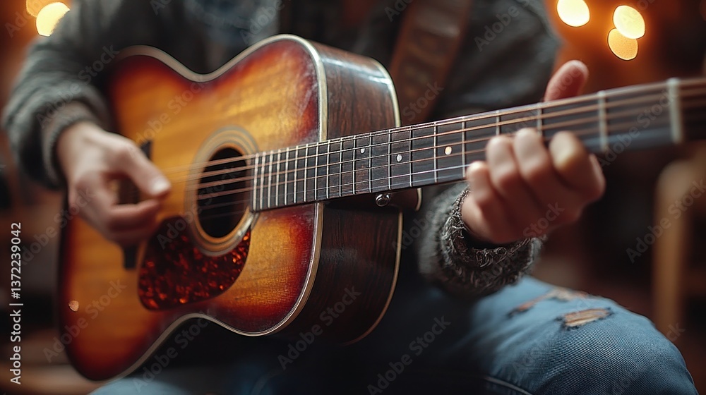 Obraz premium Acoustic Guitarist Playing Melodious Tunes
