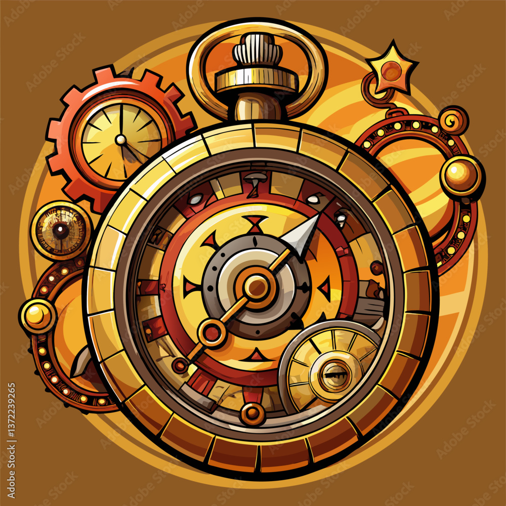 Naklejka premium Steampunk Pocket Watch with Gears