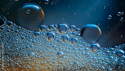 soapy water with bubbles in blue and gold close up