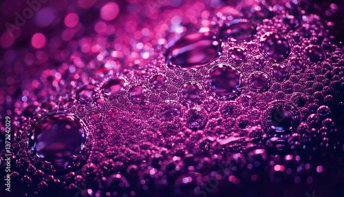 soapy water with bubbles in pink neon color close up