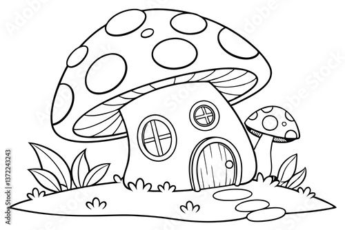 Cartoon toadstool fungi vector illustration in autumn forest grass