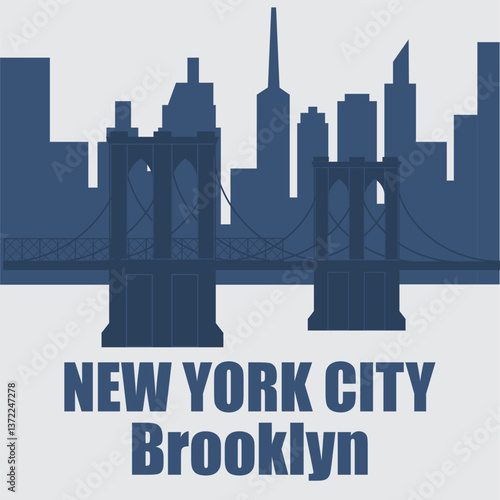 New York, Brooklyn Bridge typography for t-shirt print. Stylized Brooklyn Bridge silhouette. Tee shirt graphic. Vector