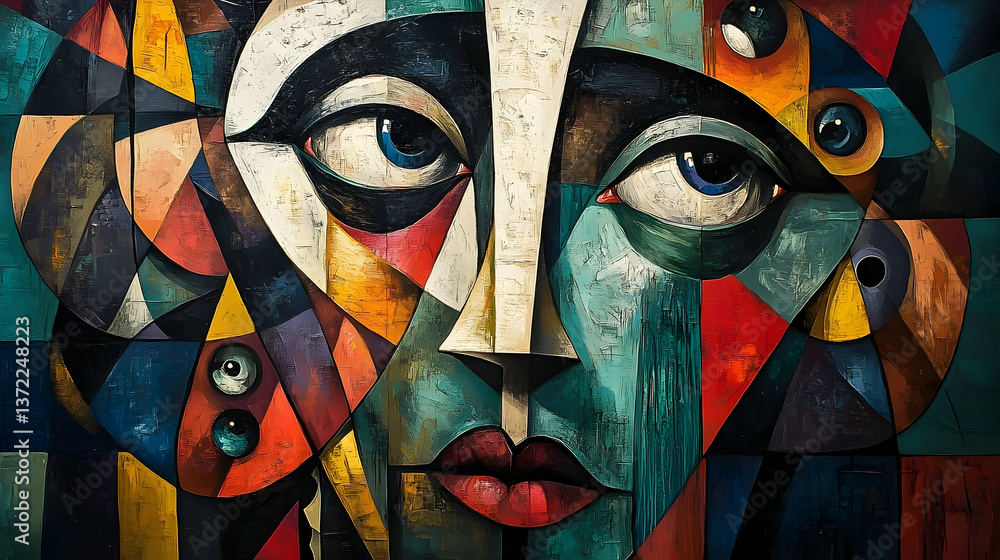 Obraz premium A detailed abstract portrait depicts a persons face with eyes