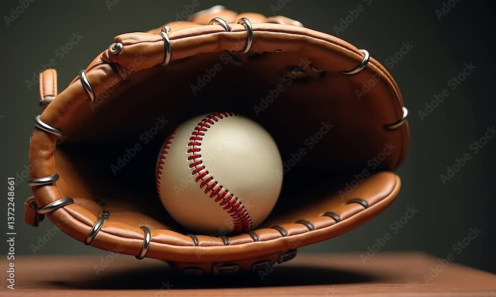 Baseball Classic:  A Timeless Image of a Worn Leather Glove and Ball