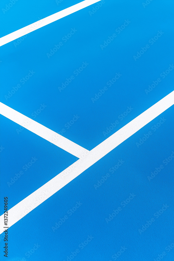 A blue tennis court with white lines