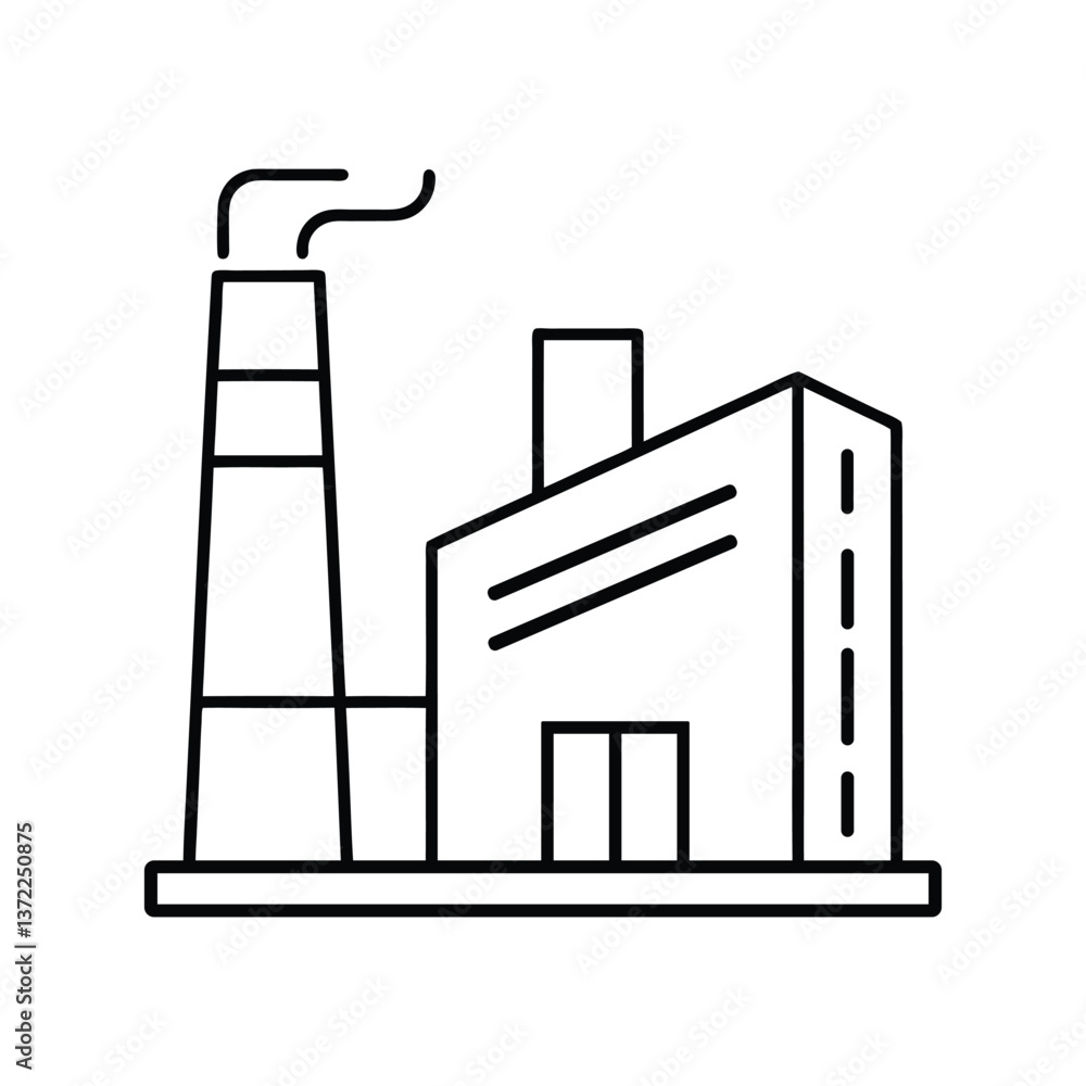 Simple Line Drawing of a Factory with Chimney Simple Line Drawing of a Factory with Chimney