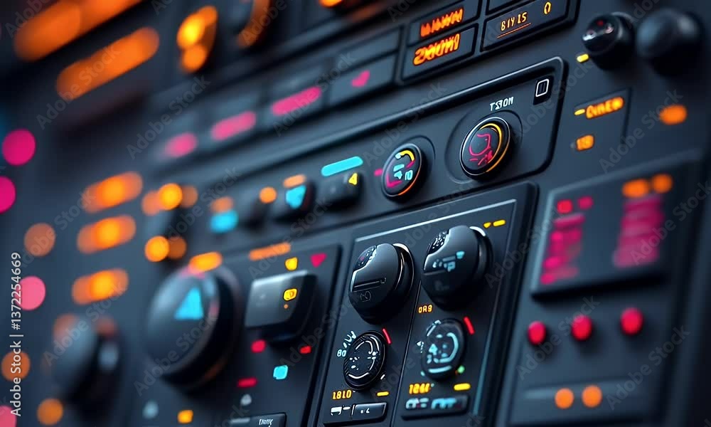 Car dashboard control panel close-up Car dashboard control panel close-up