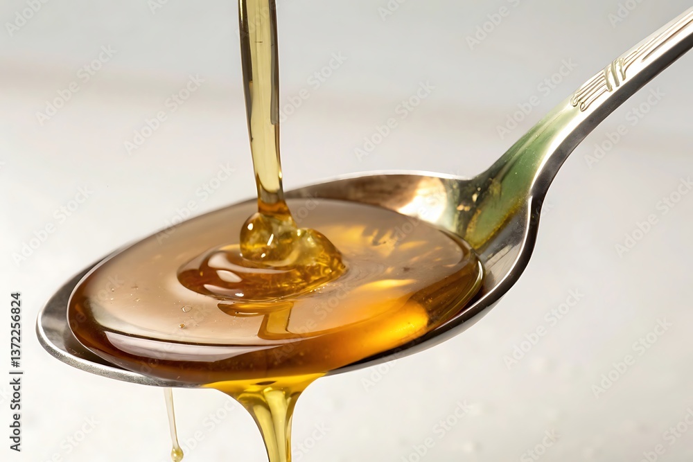 Golden honey flows onto a spoon rich texture and amber hues delicious sweet treat Golden honey flows onto a spoon rich texture and amber hues delicious sweet treat