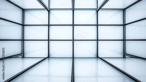 Geometric architectural design,  modern structure.  Intricate grid pattern, reflecting light