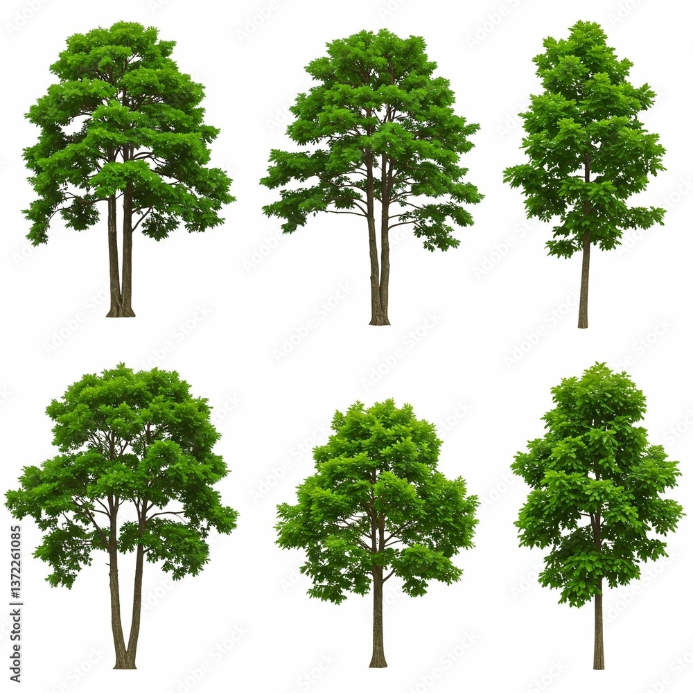 Collection of Lush Green Trees Isolated on White Background Collection of Lush Green Trees Isolated on White Background