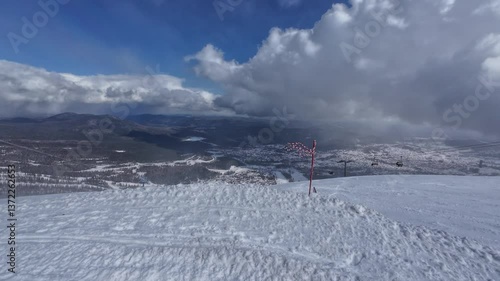 Cable car at the ski resort in Sheregesh. Active winter recreation in nature.