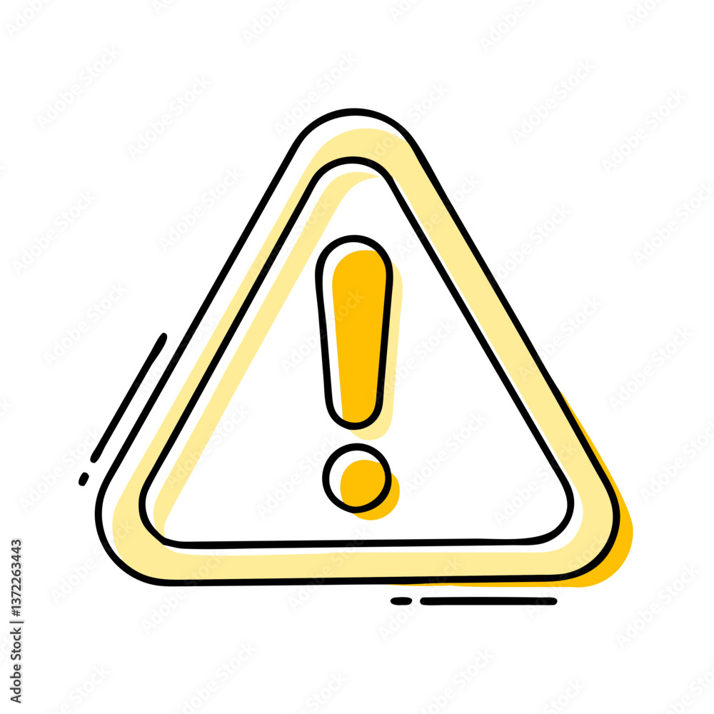 Exclamation mark warning icon in a yellow triangle shape on a white background. Safety and caution concept Exclamation mark warning icon in a yellow triangle shape on a white background. Safety and caution concept