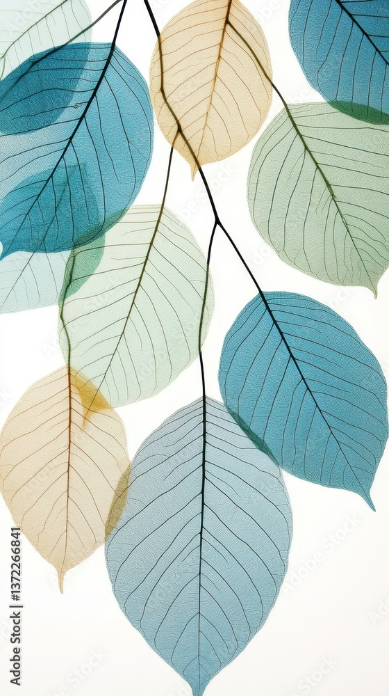 Obraz premium Leaf Elegance: A serene composition of delicate leaves in translucent shades, showcasing the intricate details of nature's design