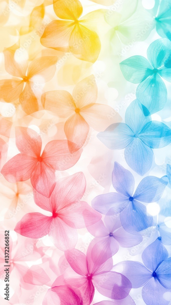 Obraz premium Rainbow Bloom: A close-up shot showcases a mesmerizing array of multi-colored flowers, each delicate petal a canvas of vibrant hues, offering a beautiful, cheerful, and enchanting experience.