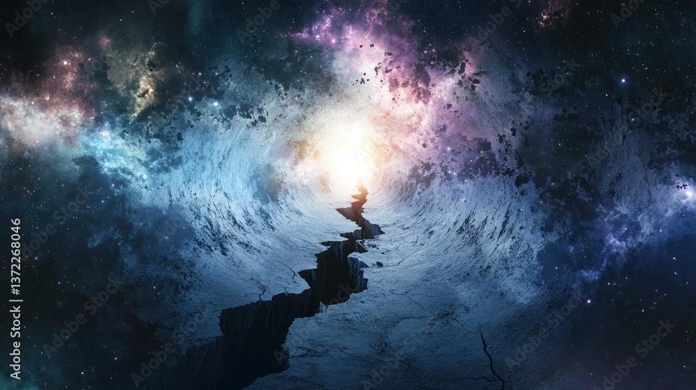 Fototapeta premium Cosmic Rift Tunnel, Nebula Pathway, Starry Night Sky