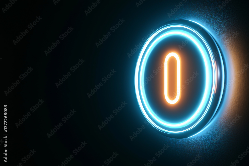A glowing neon number zero illuminated against a dark background. A glowing neon number zero illuminated against a dark background.