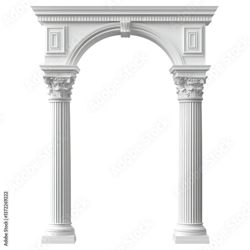 Ornate White Archway with Columns Isolated on Transparent Background Design