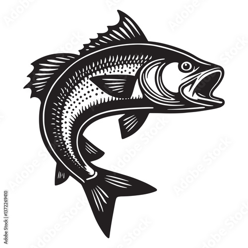 Fishing logo. Bass fish club emblem. Fishing theme vector illustration. Isolated on white Background
