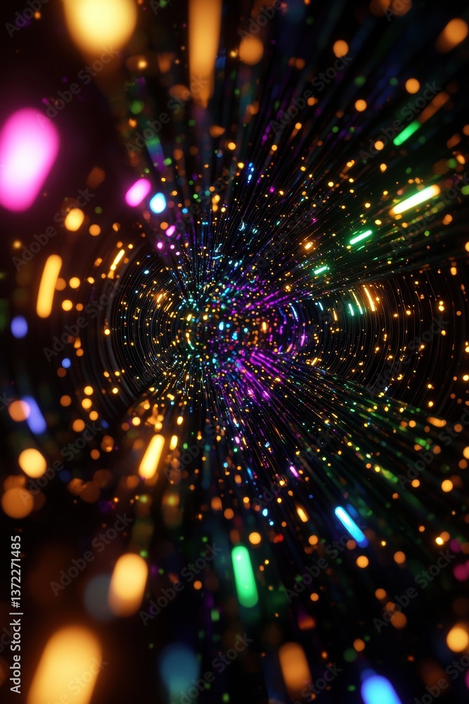 Naklejka premium Vibrant abstract light tunnel with colorful particles