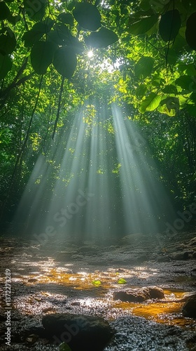 Wallpaper Mural Bright sunlight shining through a lush green forest canopy Torontodigital.ca