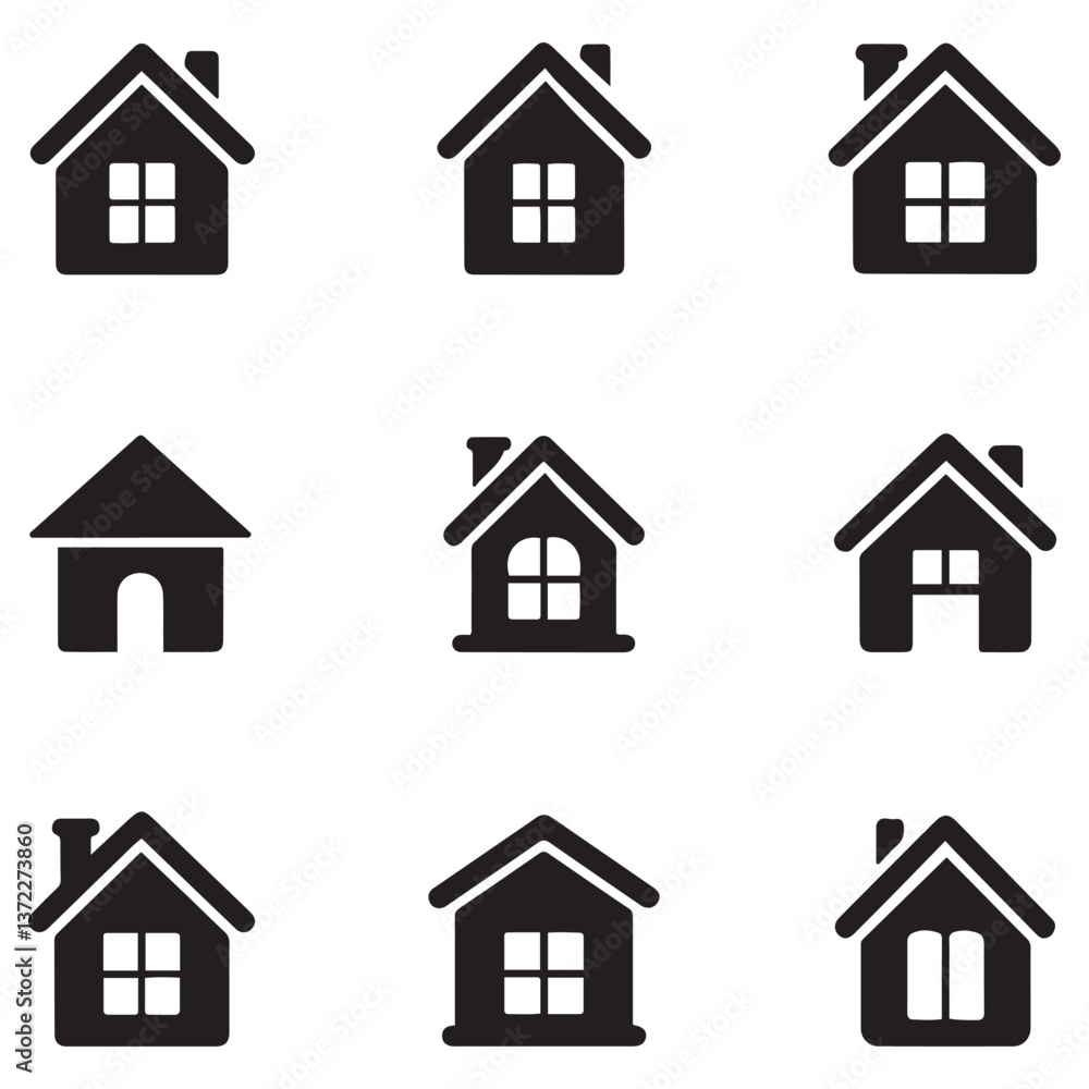 House Icon Set Silhouette Vector Black. with white background House Icon Set Silhouette Vector Black. with white background