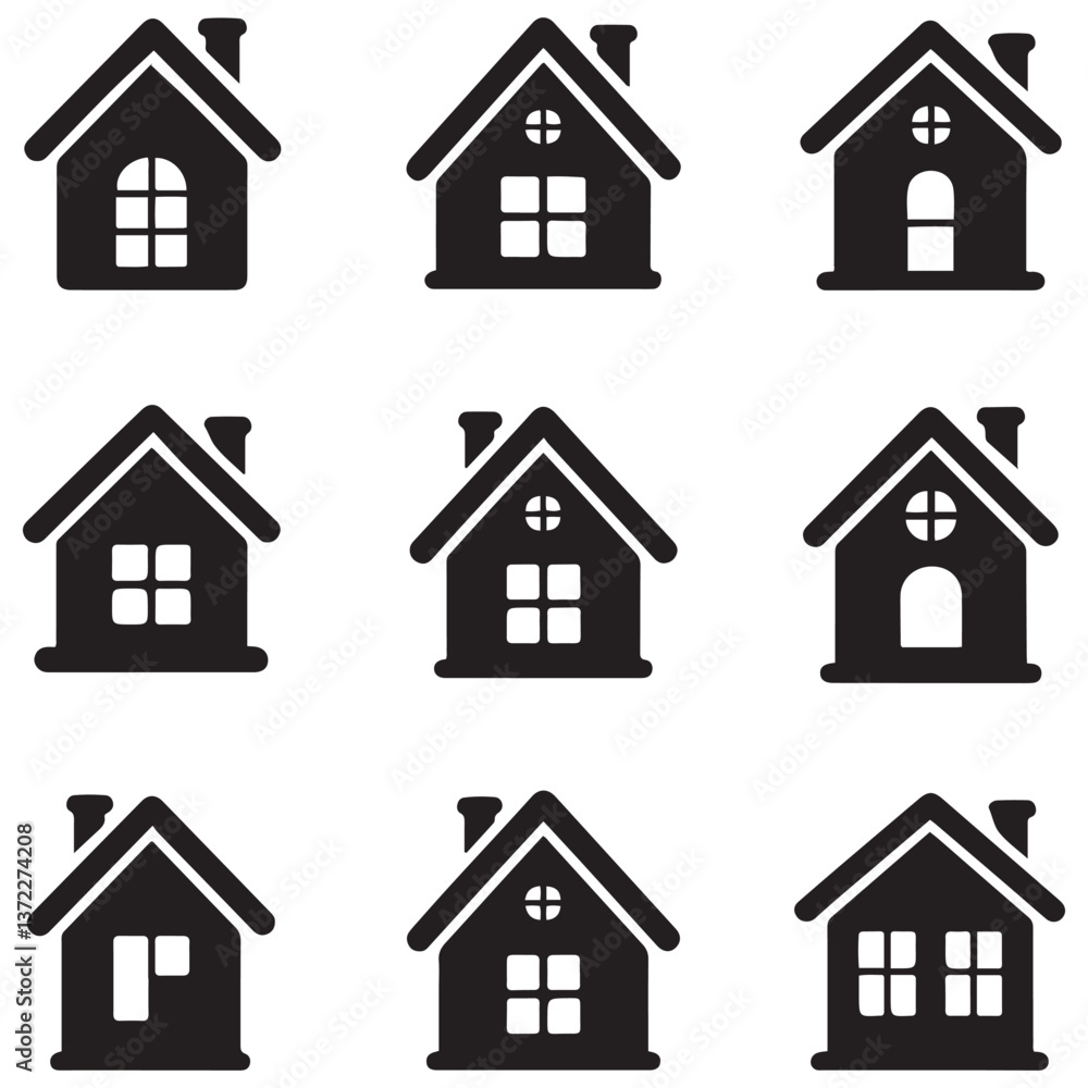 House Icon Set Silhouette Vector Black. with white background House Icon Set Silhouette Vector Black. with white background