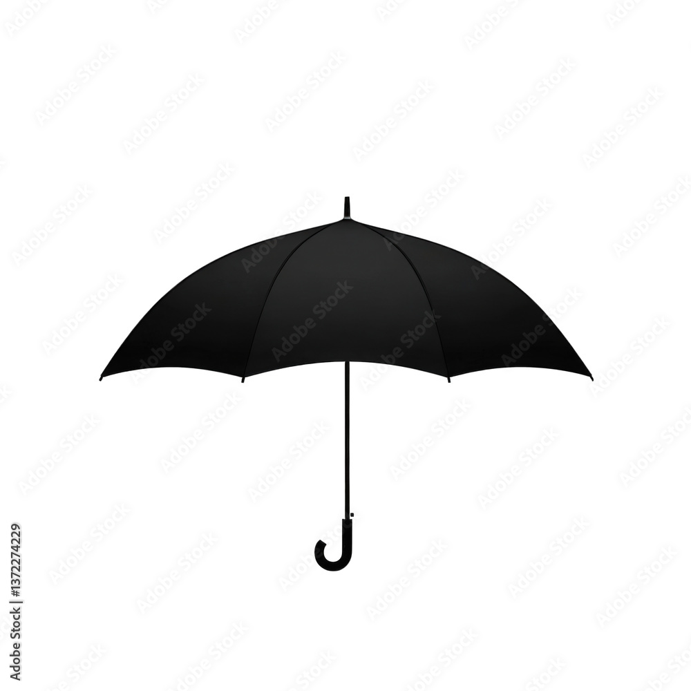 Black umbrella with a curved handle on a white background, showcasing a simple yet elegant design suitable for various weather conditions and stylish outings Black umbrella with a curved handle on a white background, showcasing a simple yet elegant design suitable for various weather conditions and stylish outings