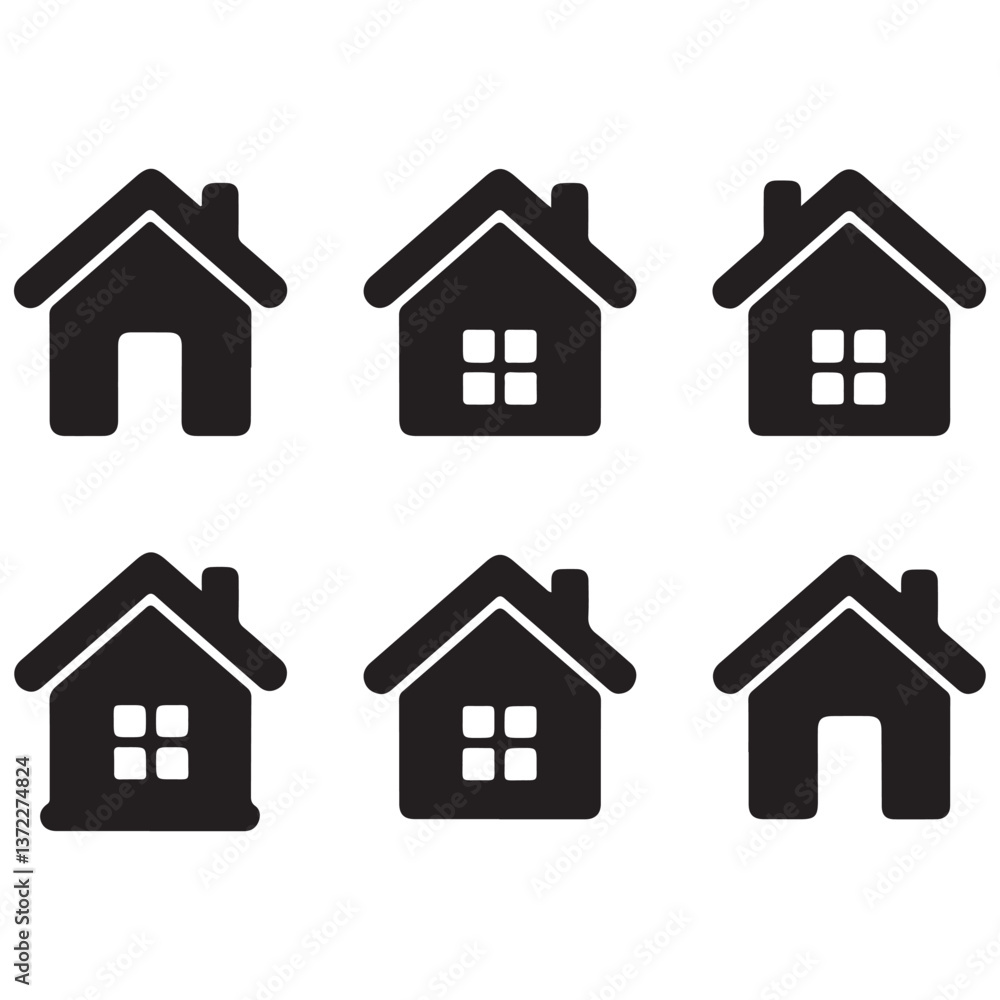 Fototapeta premium House Icon Set Silhouette Vector Black. with white background