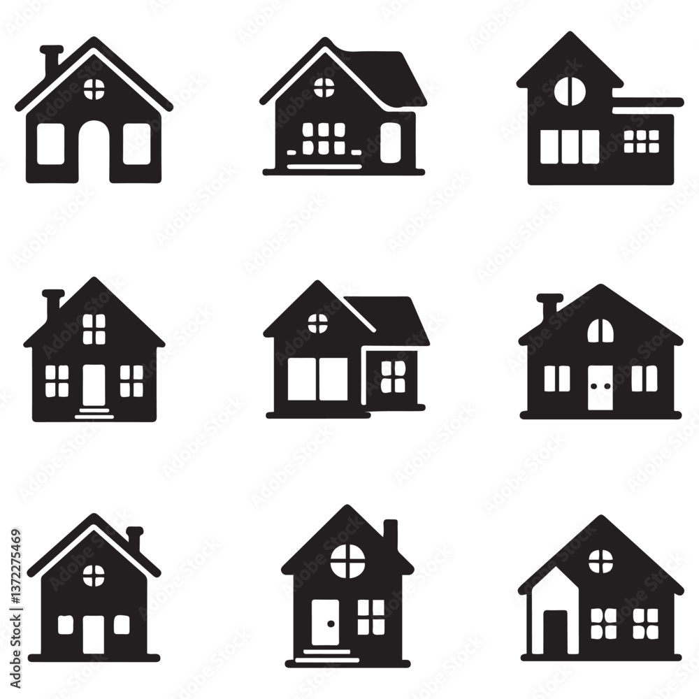 House Icon Set Silhouette Vector Black. with white background House Icon Set Silhouette Vector Black. with white background