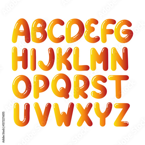 The use of gradients, highlights, and rounded shapes creates a sense of depth and playfulness. The consistent execution across all letters ensures a cohesive and professional look.

