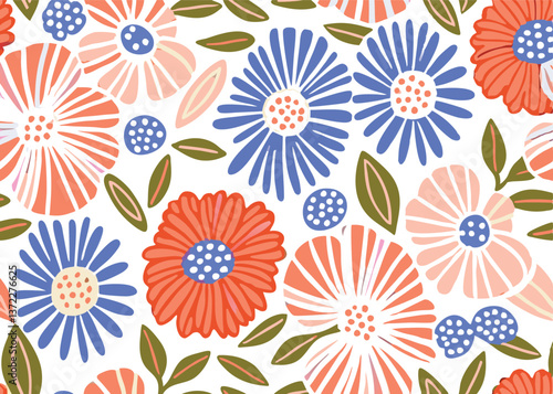 Seamless Abstract flower art  pattern, doodle, fabric, fashion textile , hand-drawn feathers in earthy tones for bohemian skirts, shawls, and maxi dresses.