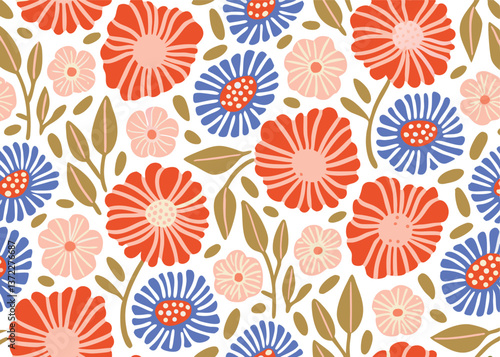 Seamless Abstract flower art  pattern, doodle, fabric, fashion textile , hand-drawn feathers in earthy tones for bohemian skirts, shawls, and maxi dresses.