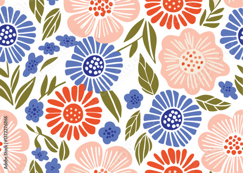 Seamless Abstract flower art  pattern, doodle, fabric, fashion textile , hand-drawn feathers in earthy tones for bohemian skirts, shawls, and maxi dresses.
