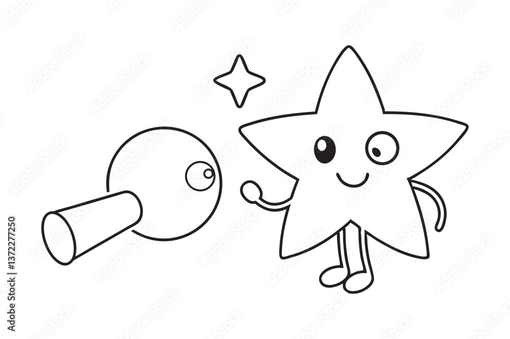 Obraz premium A cute pink cartoon star character with a happy smile, like a vector illustration of a funny flying toy