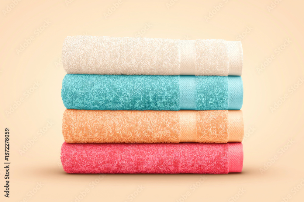 Vibrant, neatly stacked towels in pastel colors for a fresh and cozy bathroom vibe.