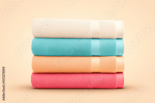 Obraz na płótnie Vibrant, neatly stacked towels in pastel colors for a fresh and cozy bathroom vibe. w salonie