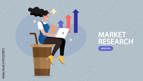 Communication and contemporary marketing. woman connecting and working online together on laptop computer, remote working work from home concept, flat vector illustration