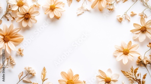 Dried flowers frame on white background. Possible use  floral design for branding, invitation, or social media content