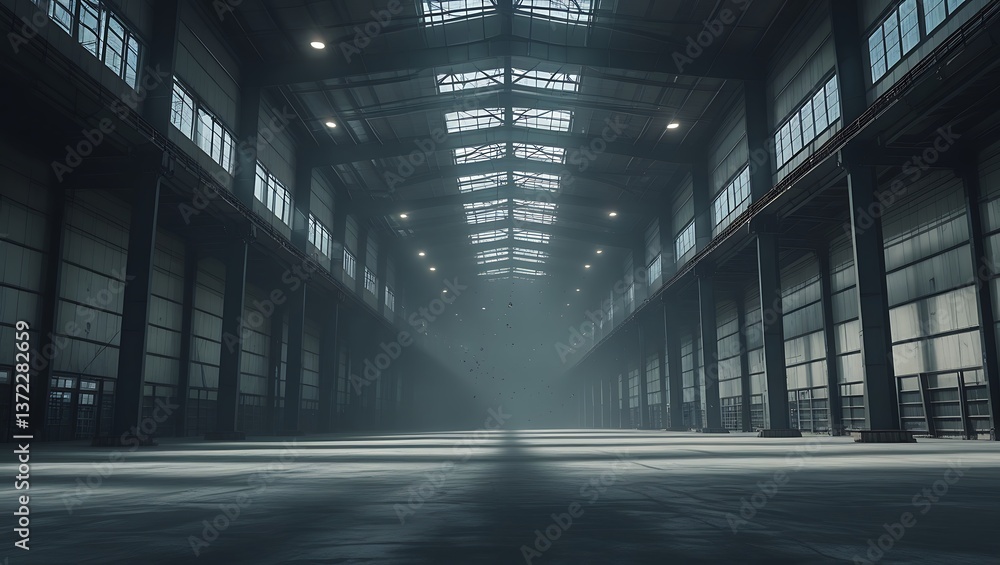 Empty Warehouse, Half-Lit, Industrial Lighting, Shadows, Vast Space
Empty Warehouse, Half-Lit, Industrial Lighting, Shadows, Vast Space