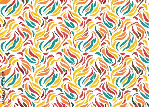 Seamless Abstract flower art  pattern, doodle, fabric, fashion textile , hand-drawn feathers in earthy tones for bohemian skirts, shawls, and maxi dresses.
