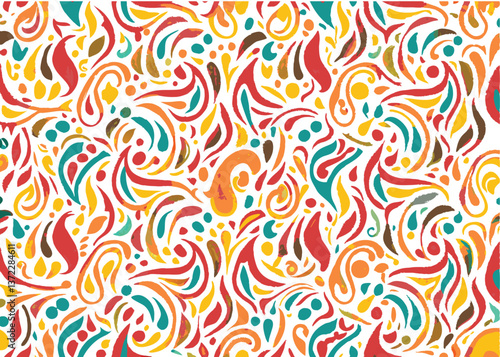 Seamless Abstract flower art  pattern, doodle, fabric, fashion textile , hand-drawn feathers in earthy tones for bohemian skirts, shawls, and maxi dresses.