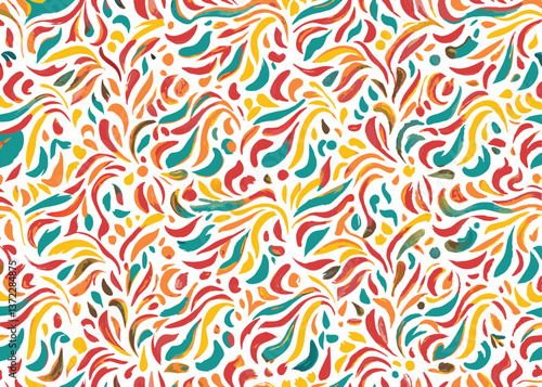 Seamless Abstract flower art  pattern, doodle, fabric, fashion textile , hand-drawn feathers in earthy tones for bohemian skirts, shawls, and maxi dresses.