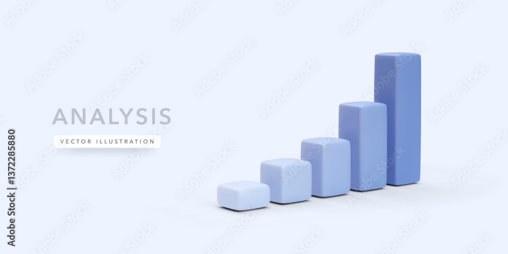 Fototapeta premium Blue 3d realistic bar chart with shadow isolated on light background. Vector illustration
