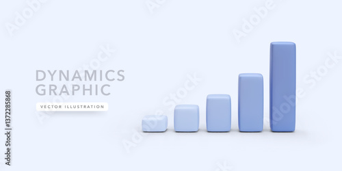 Blue 3d realistic bar chart with shadow isolated on light background. Vector illustration
