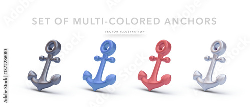 Set of realistic 3d anchors isolated on white background. Vector illustration