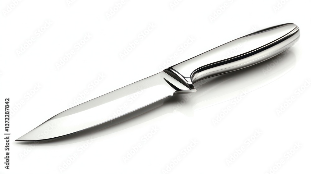 Sleek Silver Knife on White Background: A Studio Shot of an Elegant Kitchen Utensil Sleek Silver Knife on White Background: A Studio Shot of an Elegant Kitchen Utensil