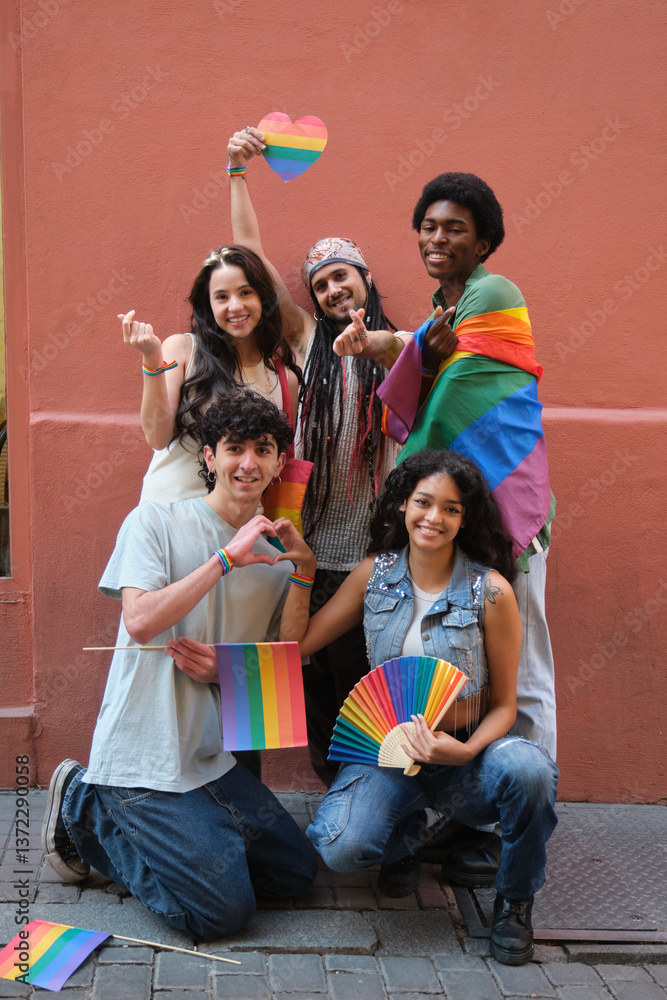 Group of friends showing their support for lgbtq plus rights, fighting for equality and promoting love