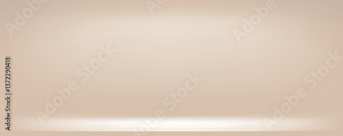 Studio beige gradient background. Light neutral wall product room. Minimal pastel table scene. Empty desk stage for beauty cosmetic presentation. Vector illustration. Banner template.