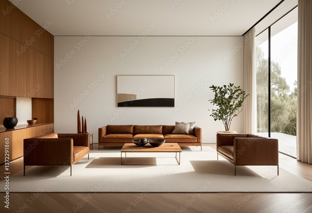 Fototapeta premium A living room filled with furniture and a large window.